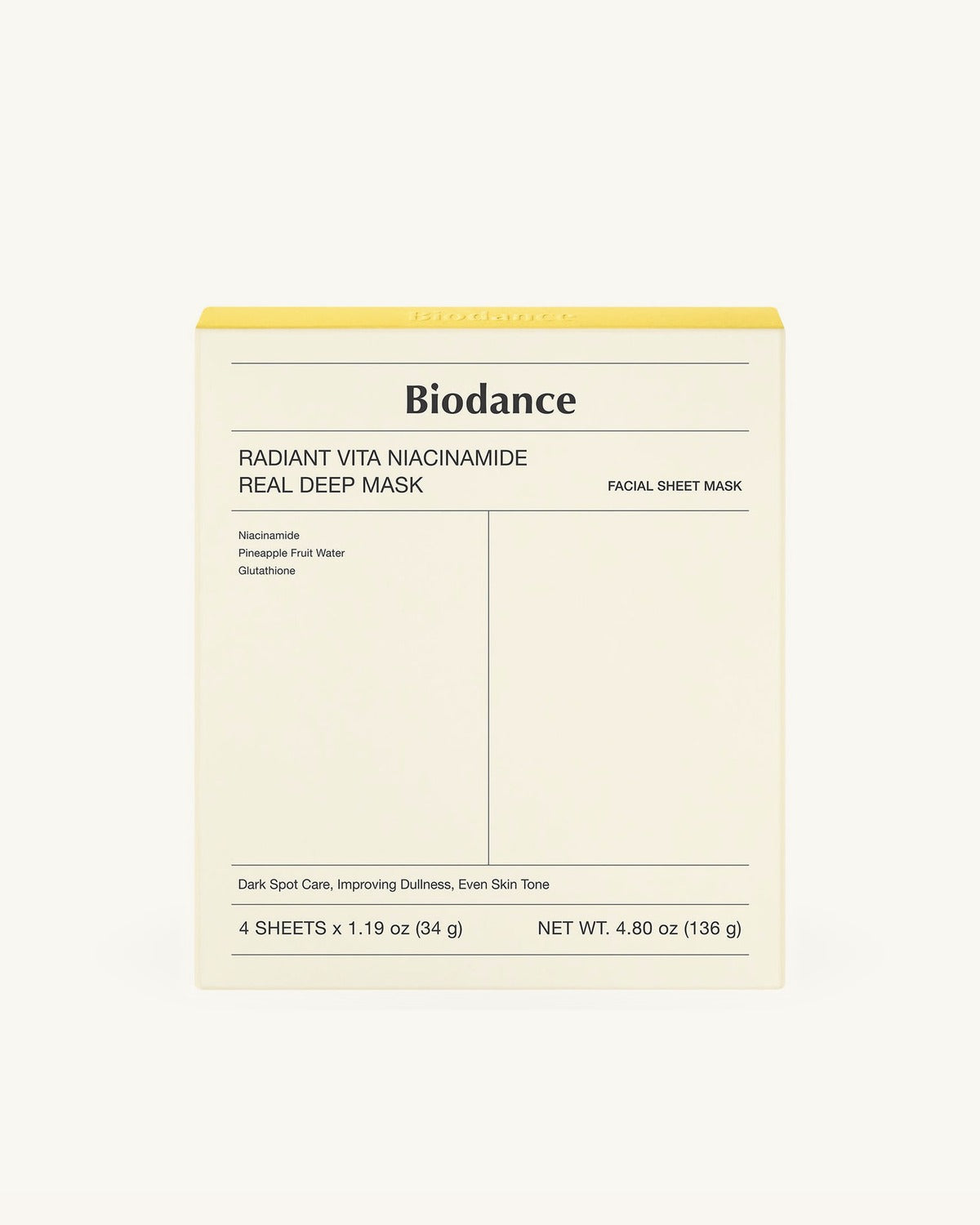 Biodance Radiant Vita Niacinamide Real Deep Mask 34g X 4ea - tonal render