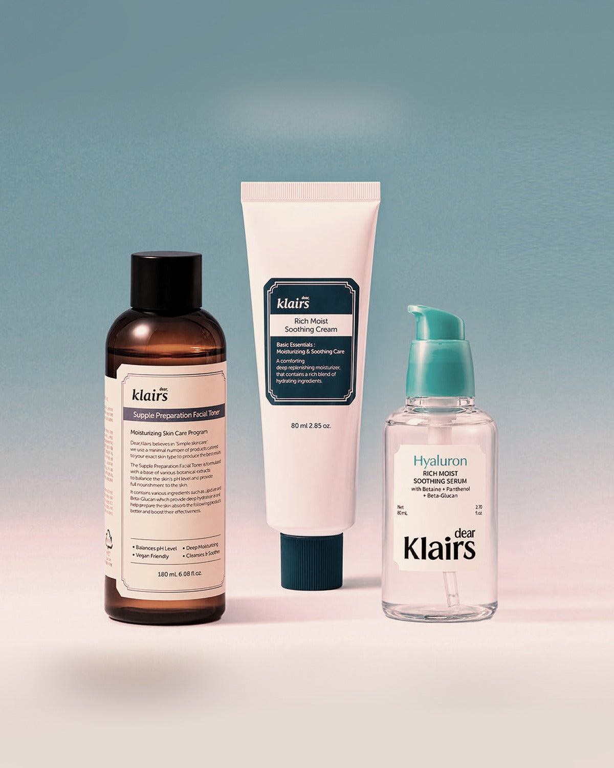 KLAIRS BASIC & BEST SET (Toner 180ml + Serum 80ml + Soothing Cream 60ml) - tonal render