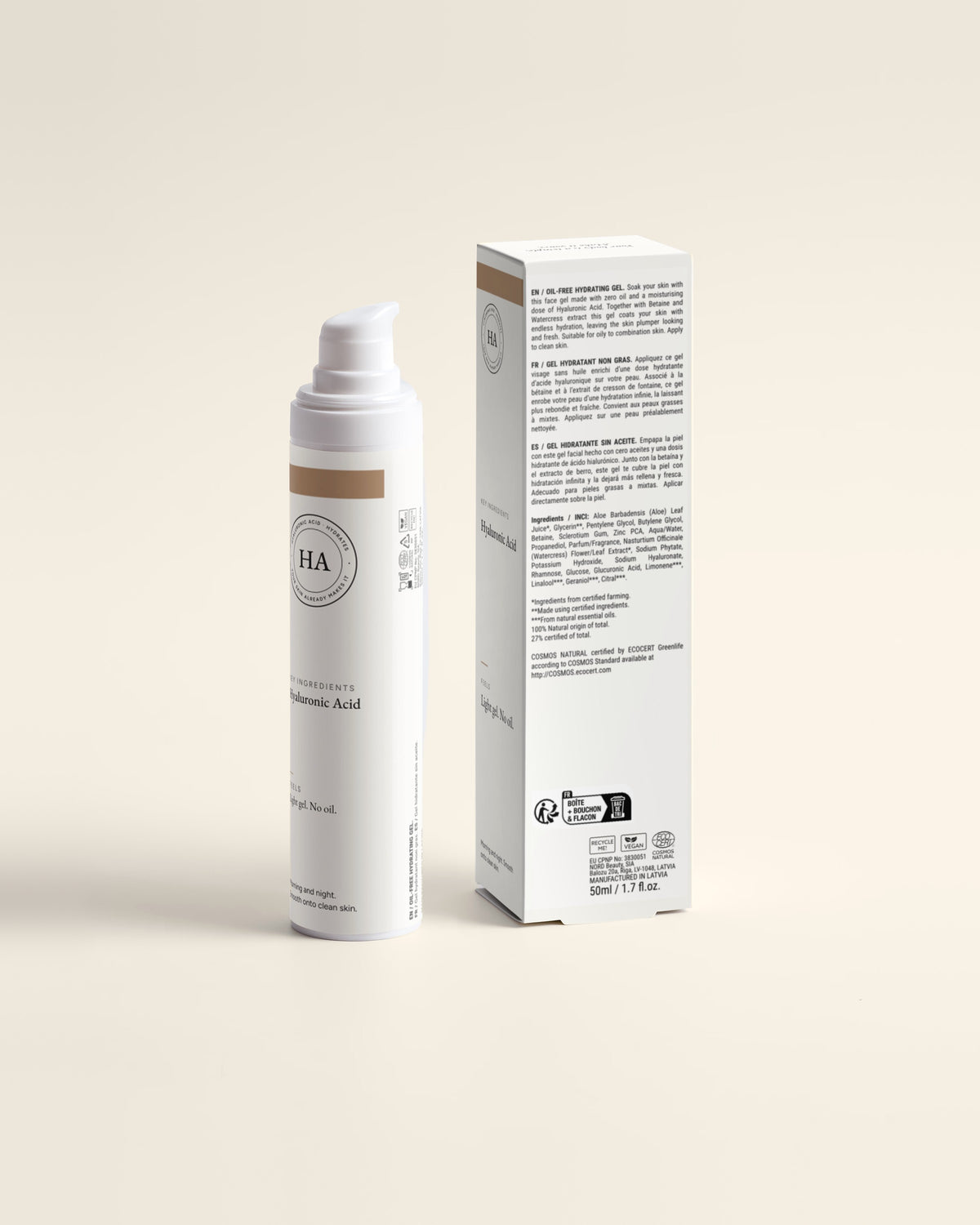 Gel Face Moisturizer for Oily Skin, 50ml back label with box