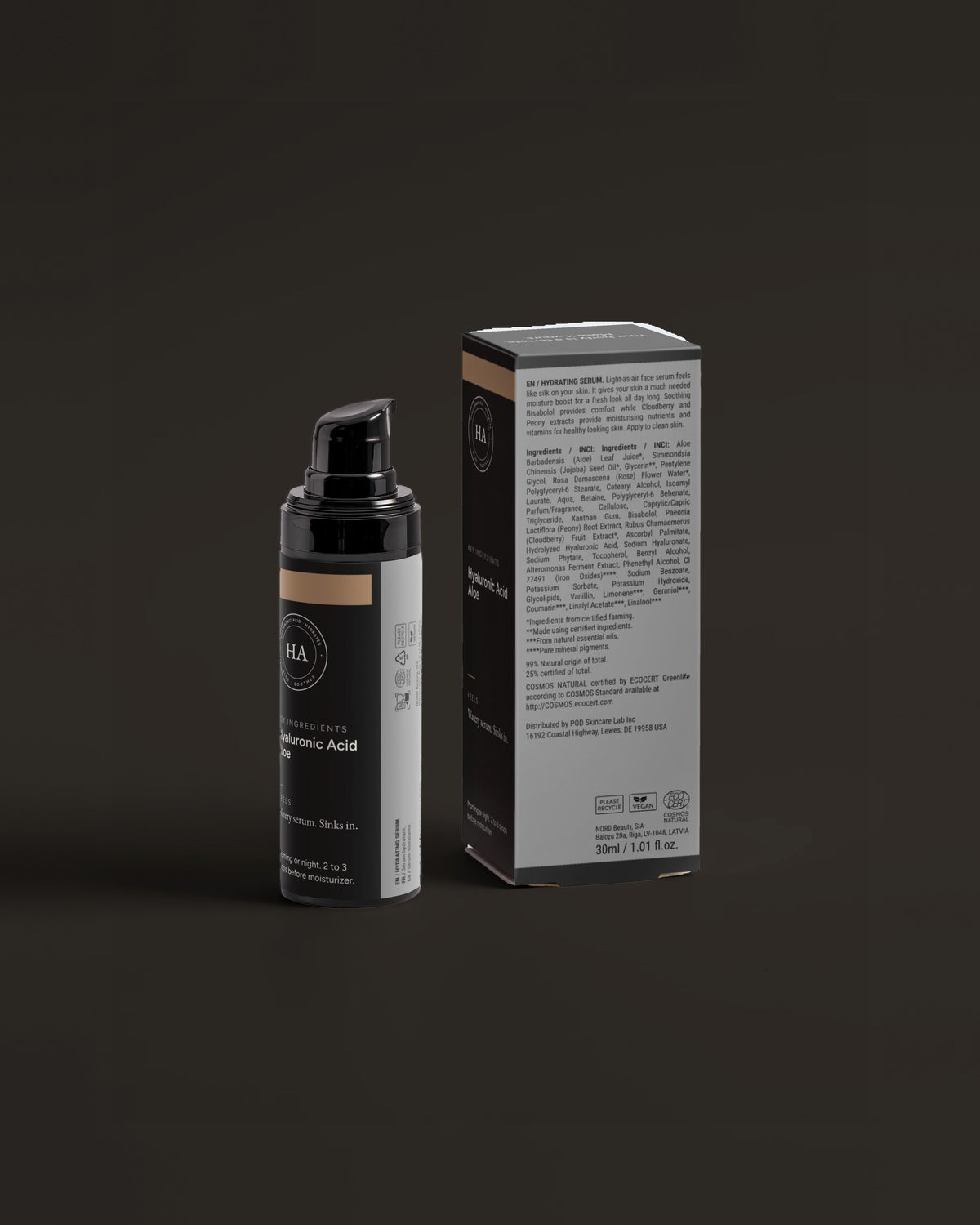 Hydrating Serum for Dry Skin, 30ml back label with box