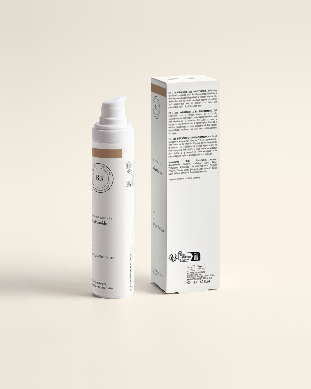 Gel Face Cream for Uneven Tone, 50ml back label with box