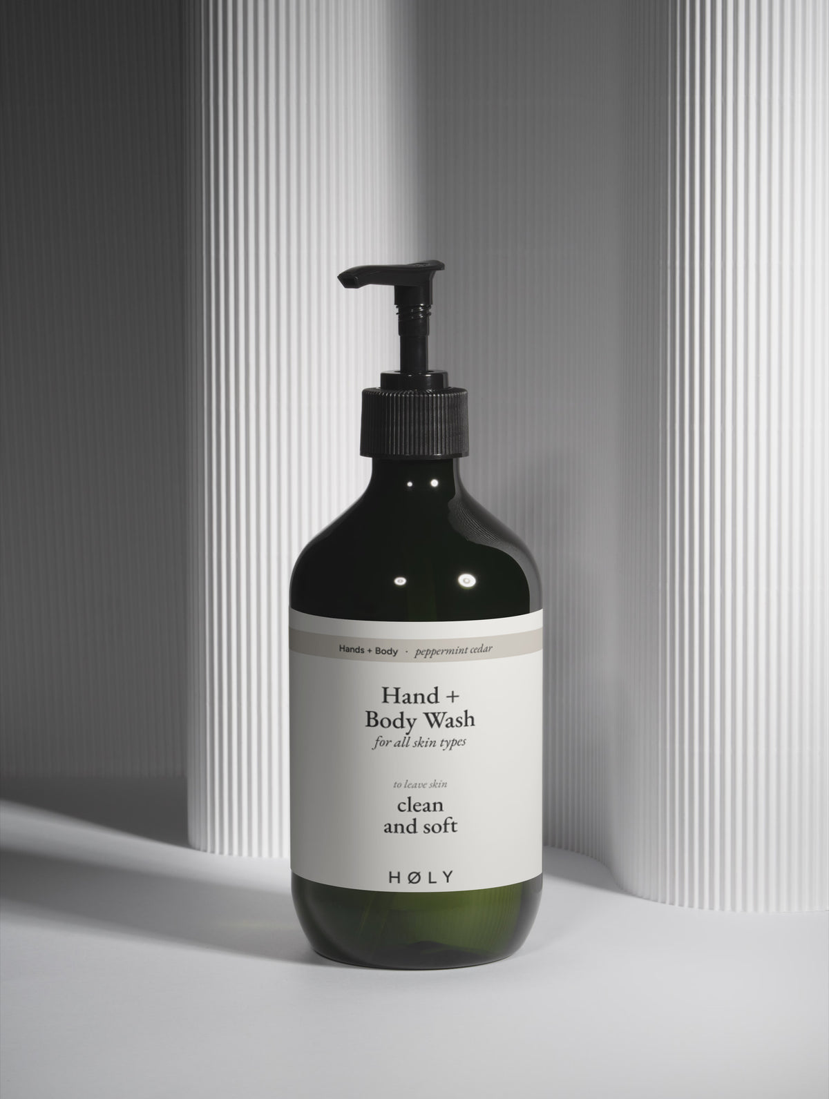 Hand + Body Wash, Peppermint Cedar, Green Bottle, column scene