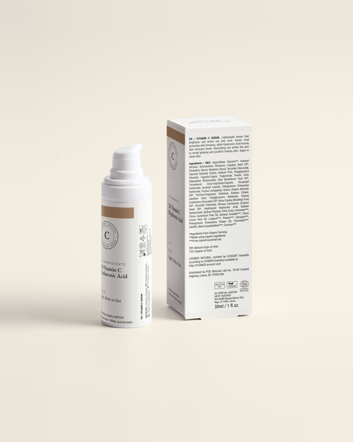 Vitamin C Face Serum for Dull Skin, 30ml back label with box