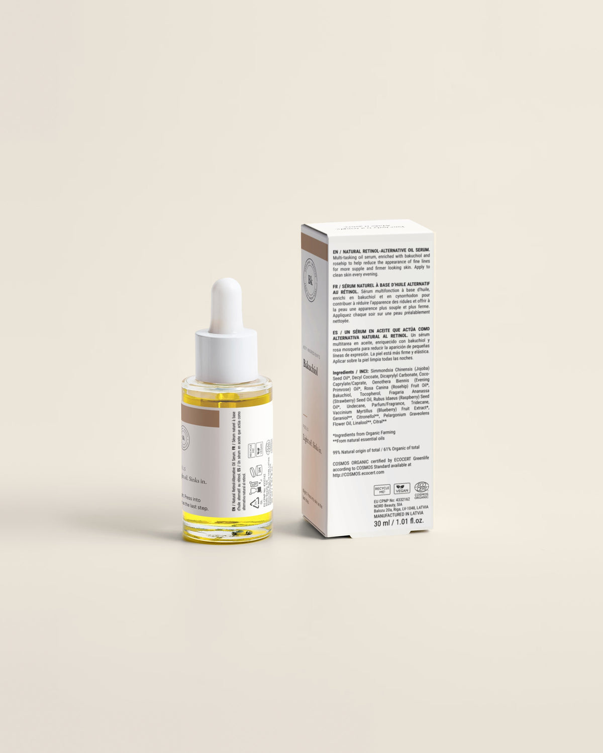 Glow Face Oil for Fine Lines, 30ml back label with box