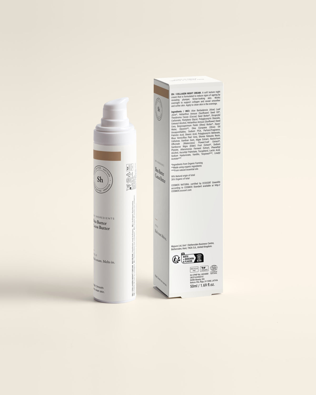 Night Face Cream for Loss of Firmness, 50ml back label with box