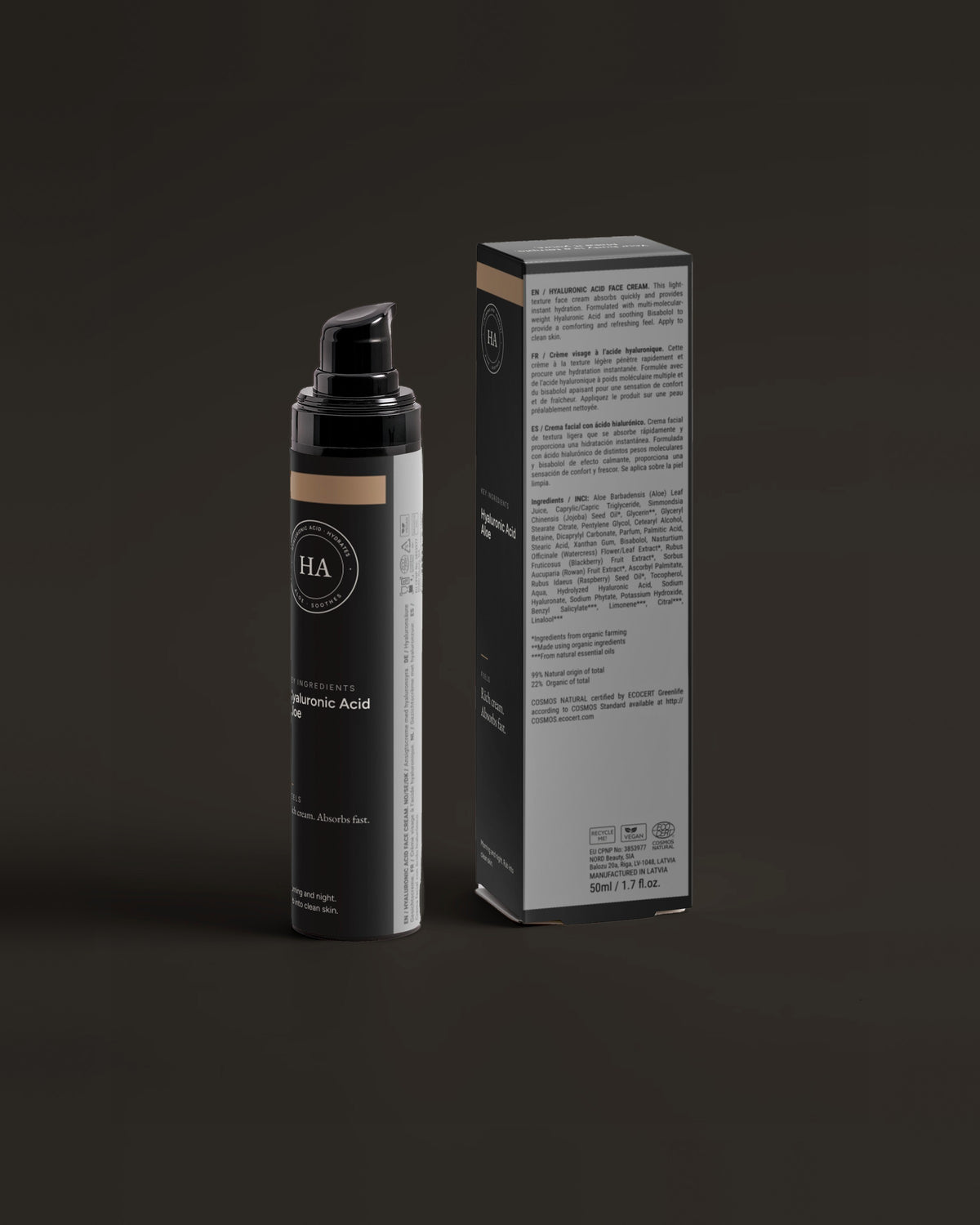 Face Cream for Dry, Tight Skin, 50ml back label with box