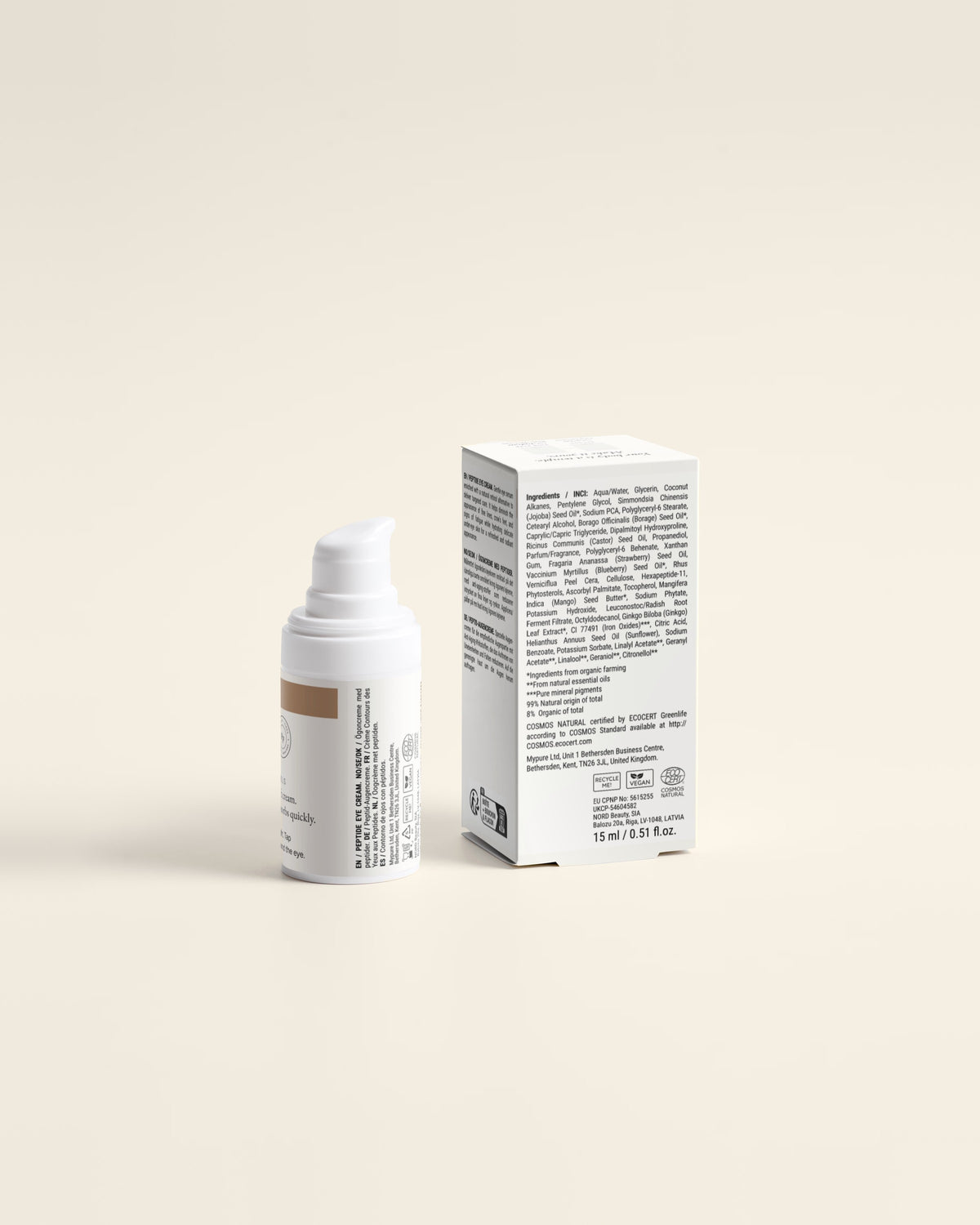 Bounce Eye Cream for Fine Lines, 15ml back label with box