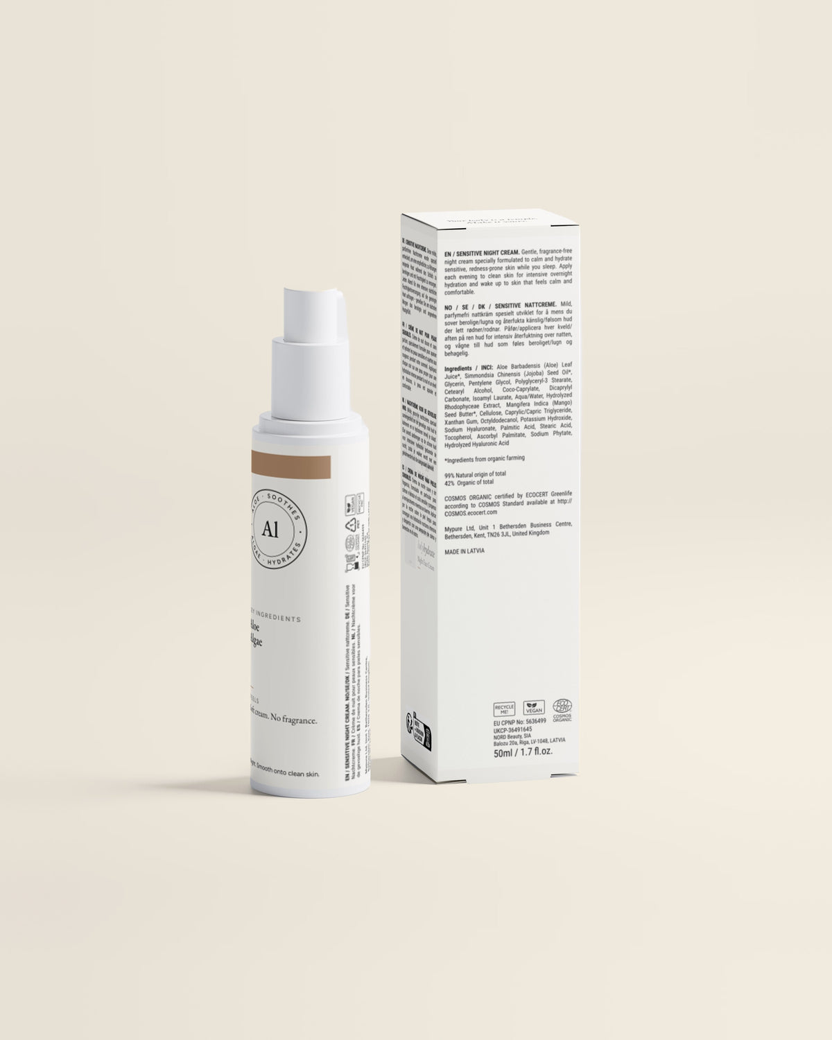 Night Face Cream for Sensitive Skin, 50ml back label