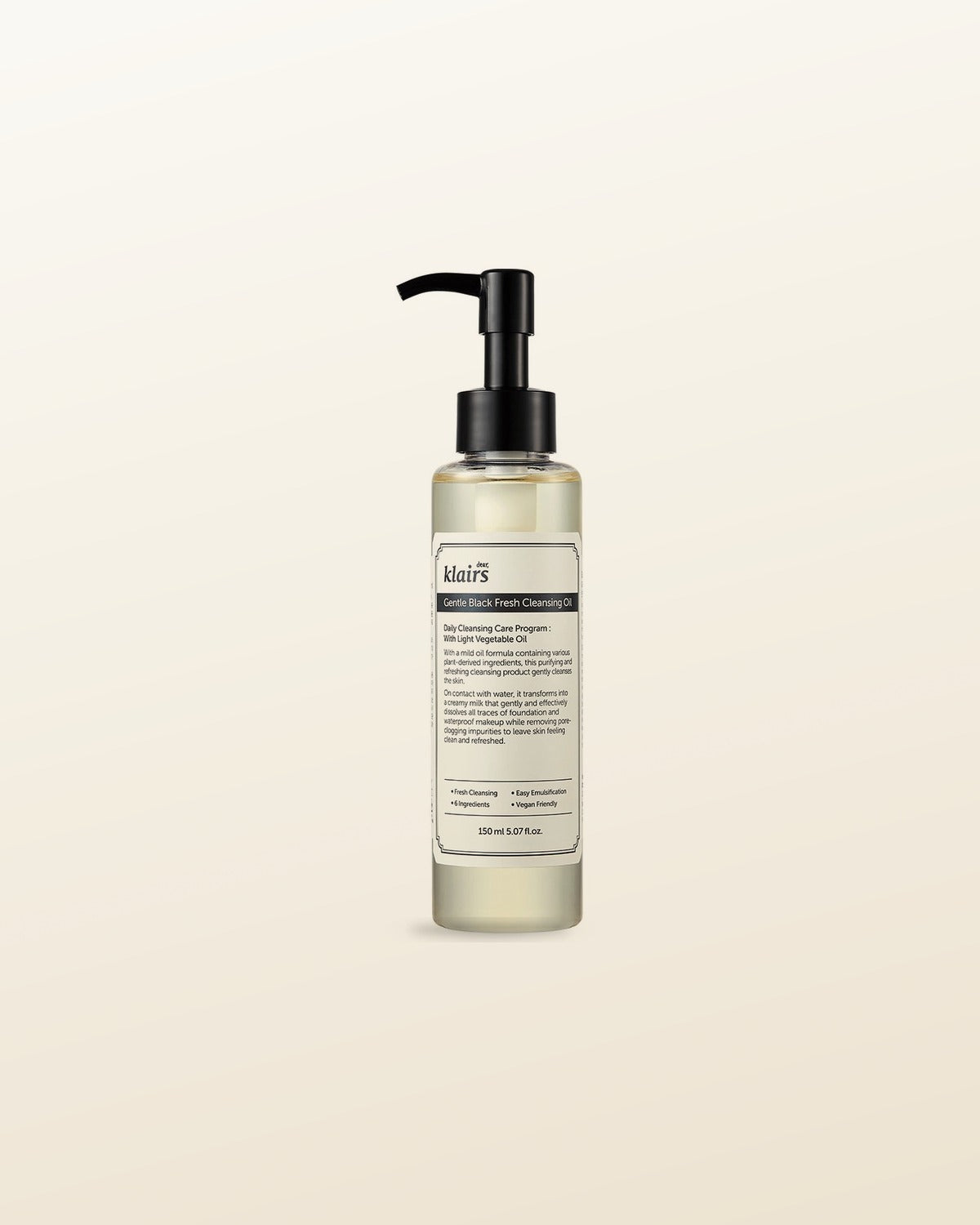 KLAIRS Gentle Black Fresh Cleansing Oil 150ml - tonal render
